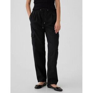 New Gap Mid Rise Black Twill Pull-On Cargo Elastic Waist Pants Petite Medium NWT